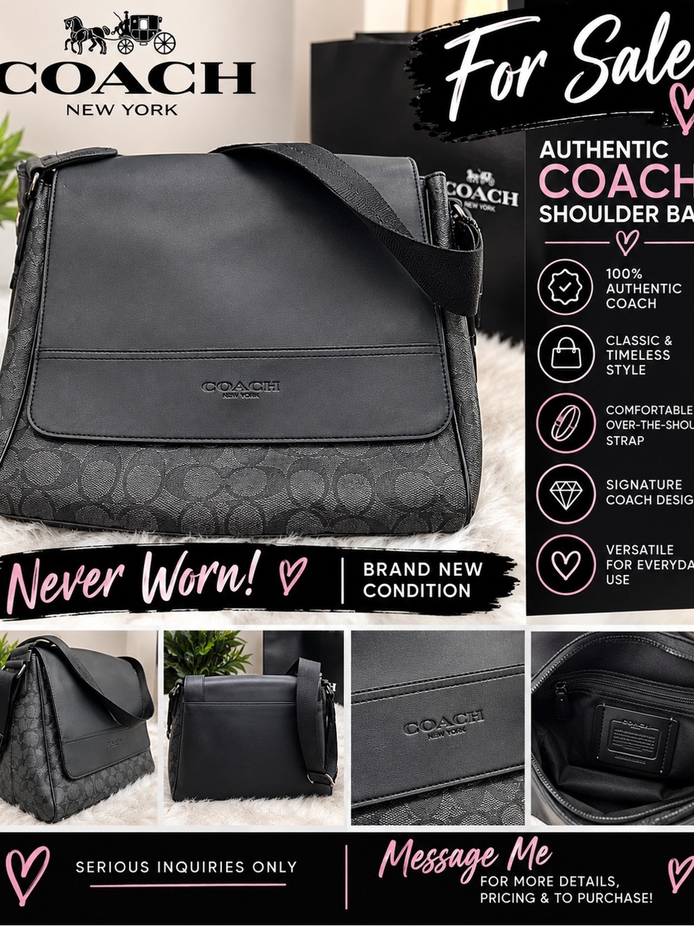 Coach Black Signature Canvas and Leather Crossbody Shoulder Bag